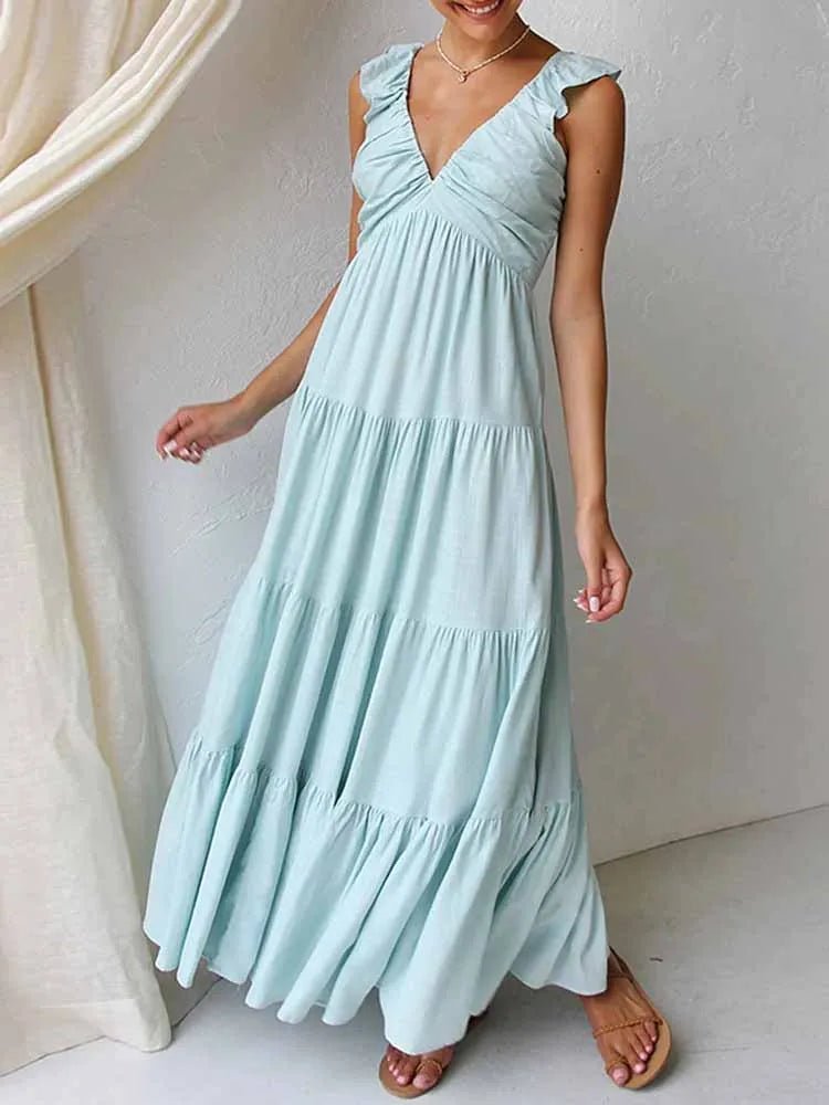SOERA Tahlia Ruffle Cotton Linen Maxi Dress - Dresses - Beige S
