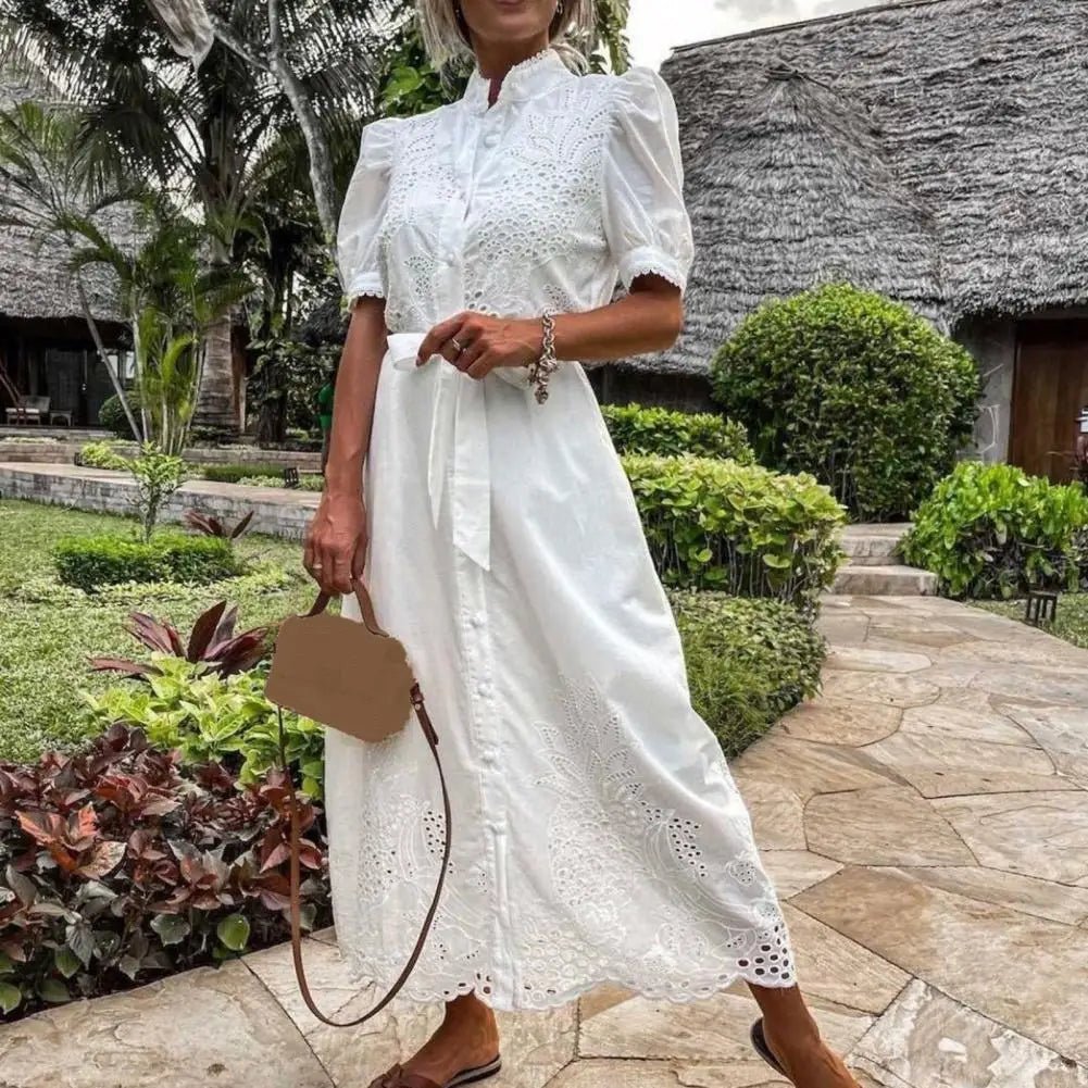 SOERA Theresa Embroidered Lace-Up Maxi Dress - Dresses - White S