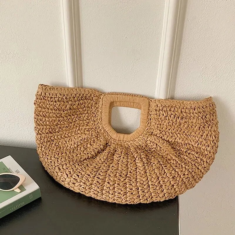 SOERA Alyana Half - Moon Rattan Tote Bag - Handbags - Brown