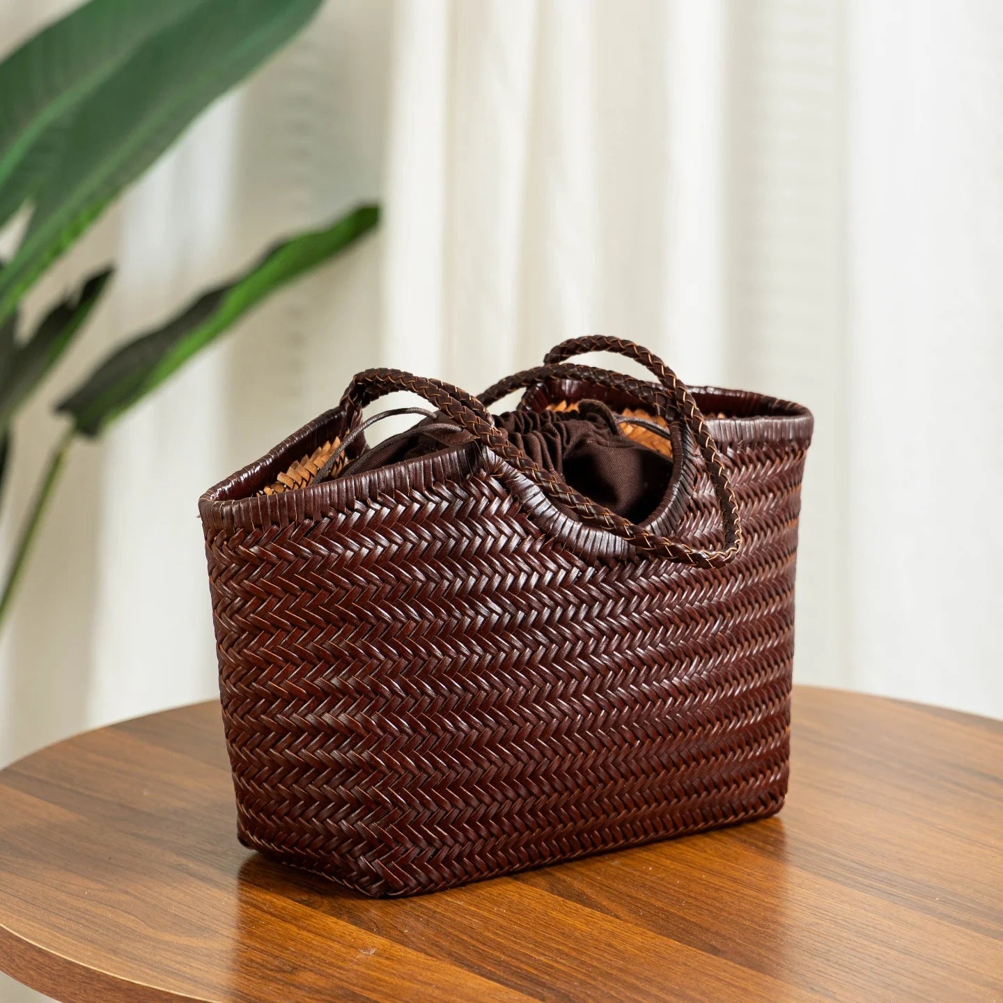 SOERA Bianca Handwoven Leather Tote Bag - Handbags - Coffee Large