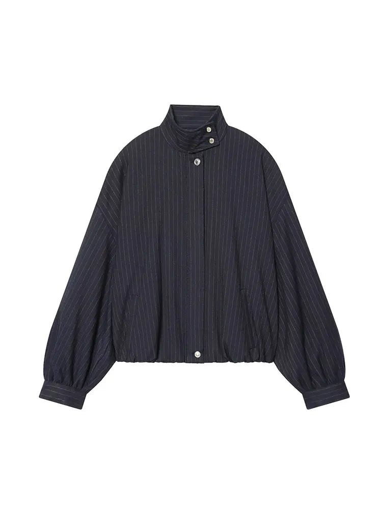 SOERA Saskia Striped Stand Collar Jacket - Jacket - Blue XS