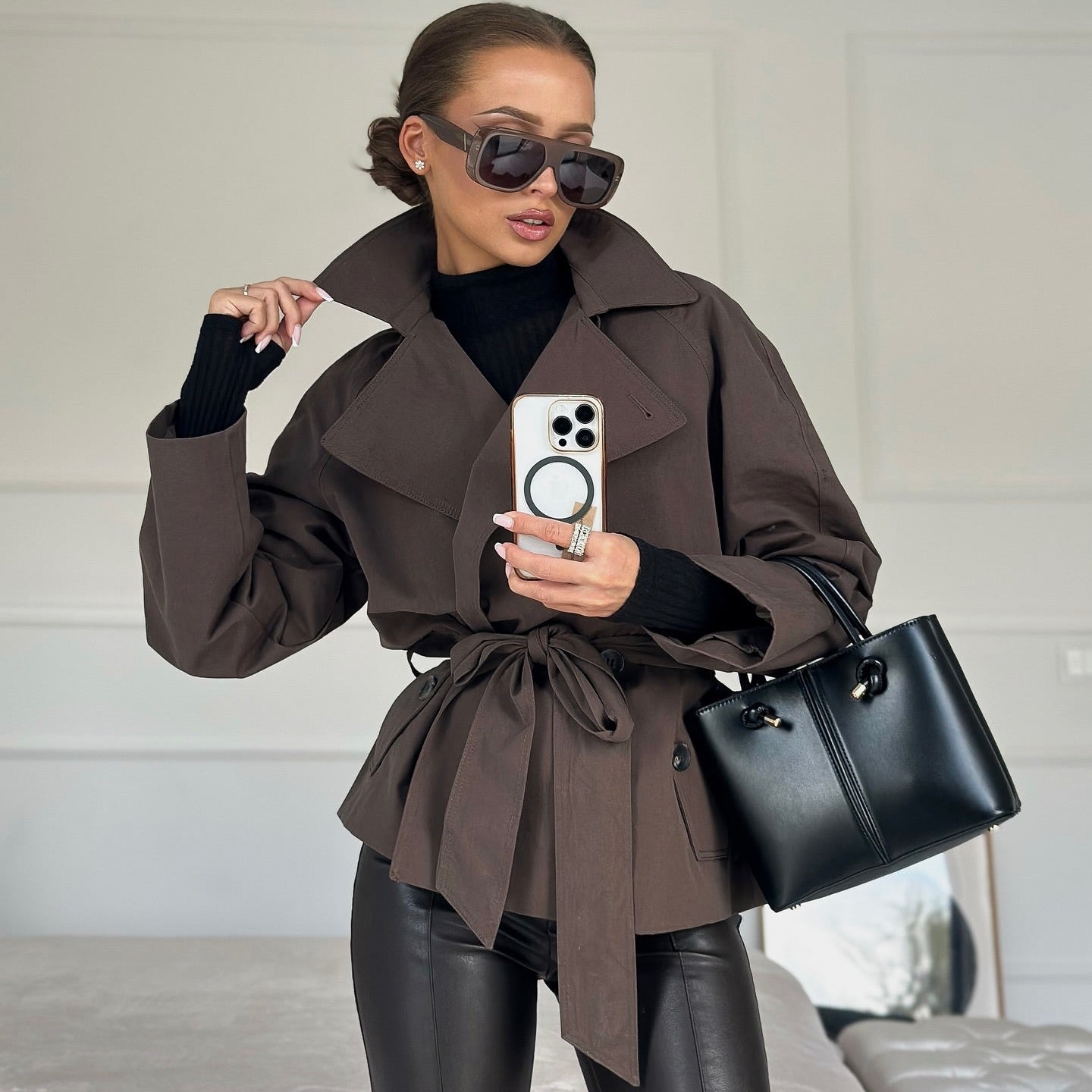 SOERA Alianna Belted Short Trench Coat - Jackets - 1005010525106371-;Ub1773466489348983067 Brown XS