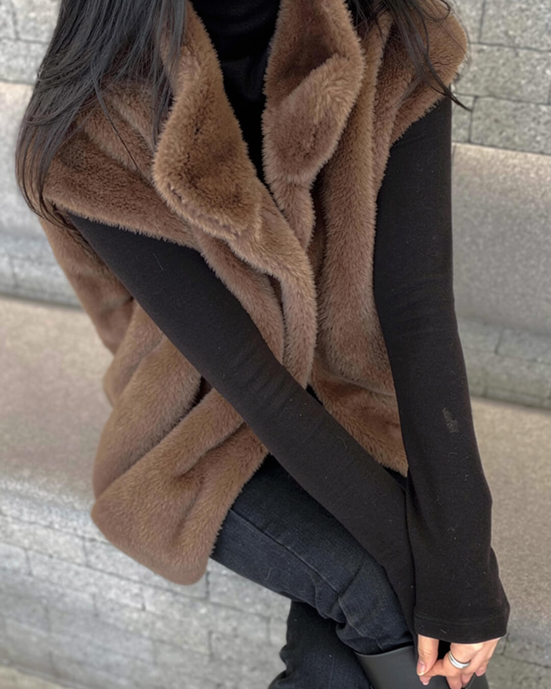 SOERA Amalia High Neck Faux Fur Vest - Jackets - 3256810156716791-;Ip1766488746436468771 Coffee