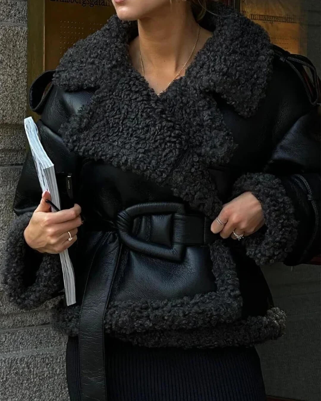 SOERA Cora Short Belted Faux Leather Jacket - Jackets - 3256808035558765-;tf1765388039760029207 Black L