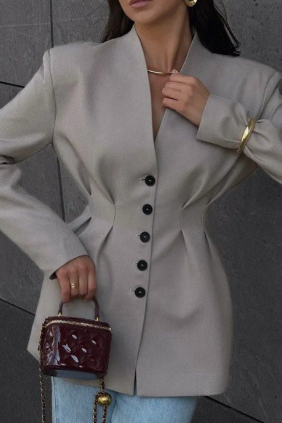 SOERA Daniela Cinched Collarless Blazer - Jackets - sC1770276357225864252 Grey M