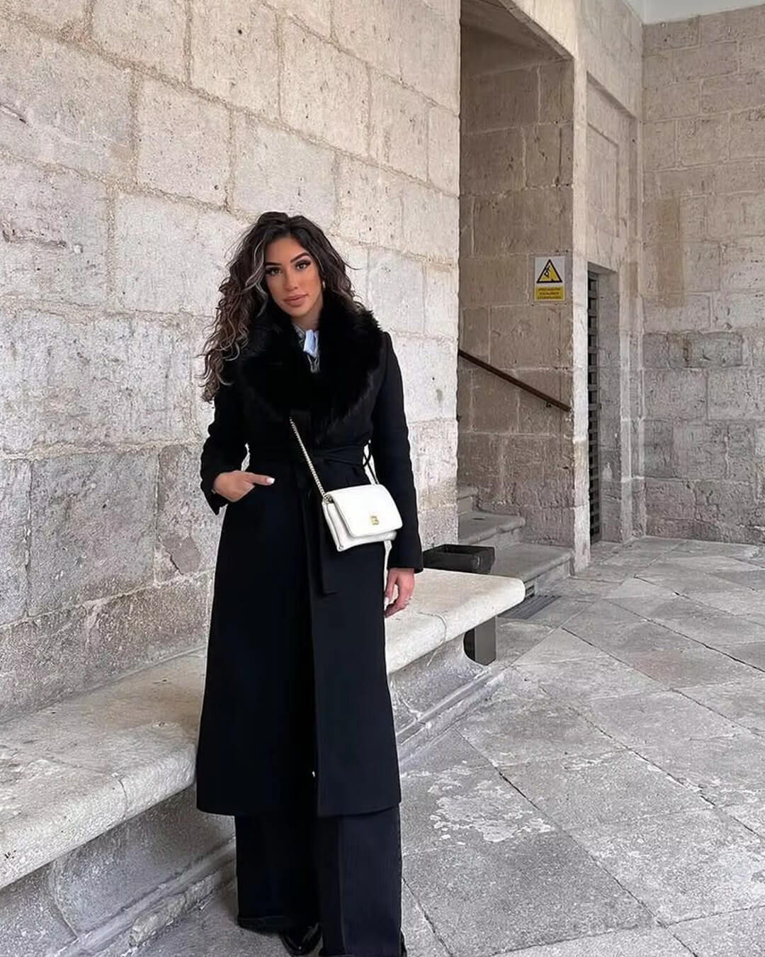 SOERA Faye Faux Fur Collar Maxi Coat - Jackets - 1005008156822535-;Ya1764102180811041618 Black M