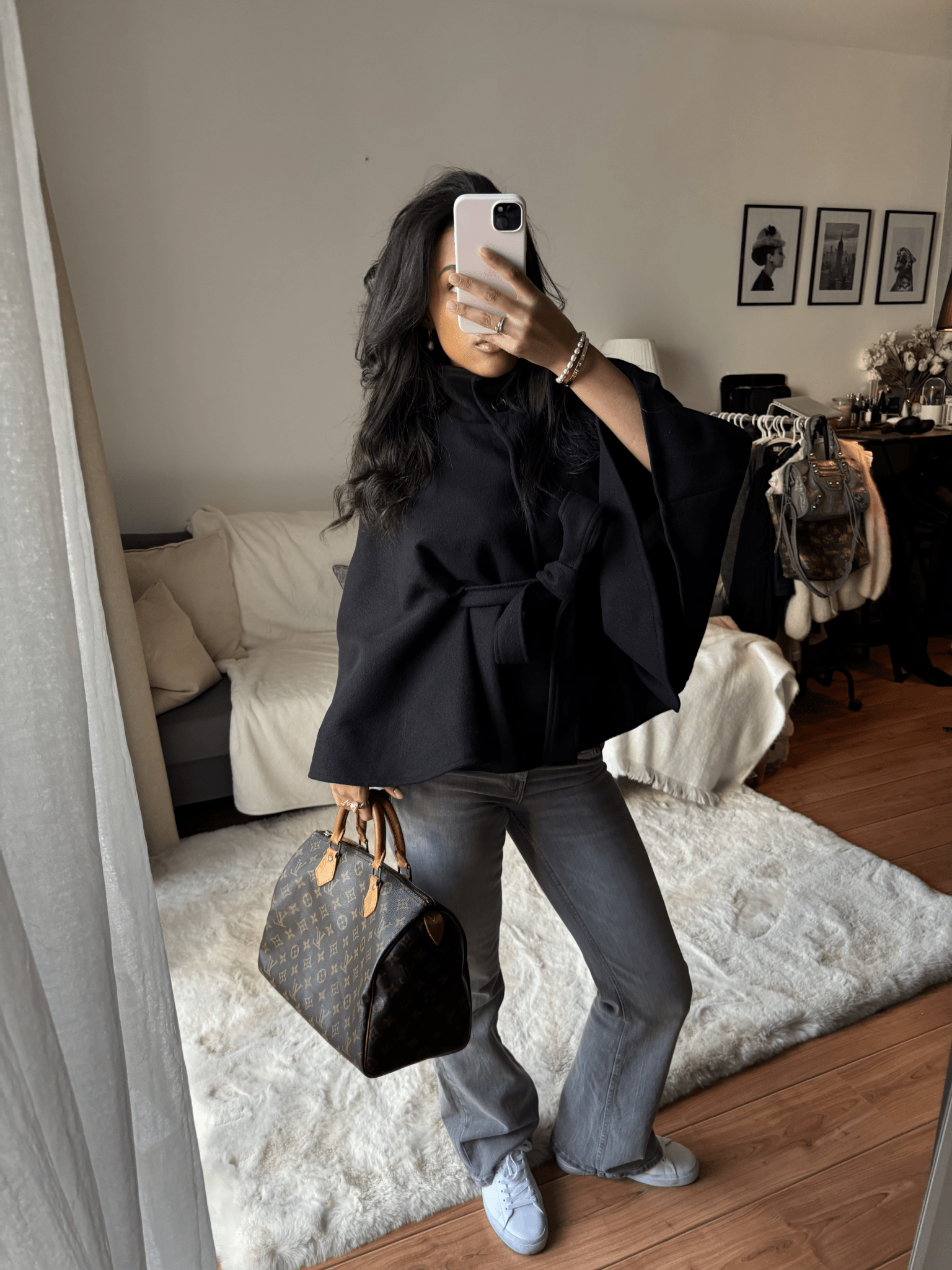 SOERA Gianna Elegant High - Neck Belted Cape Jacket - Jackets - KS1760544073334462085 Black XL