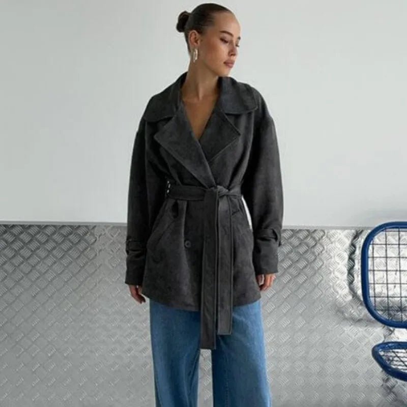 SOERA Louisa Lace Up Suede Wrap Coat - Jackets - 1005009931017485-;jk1775670888640484281 Black L