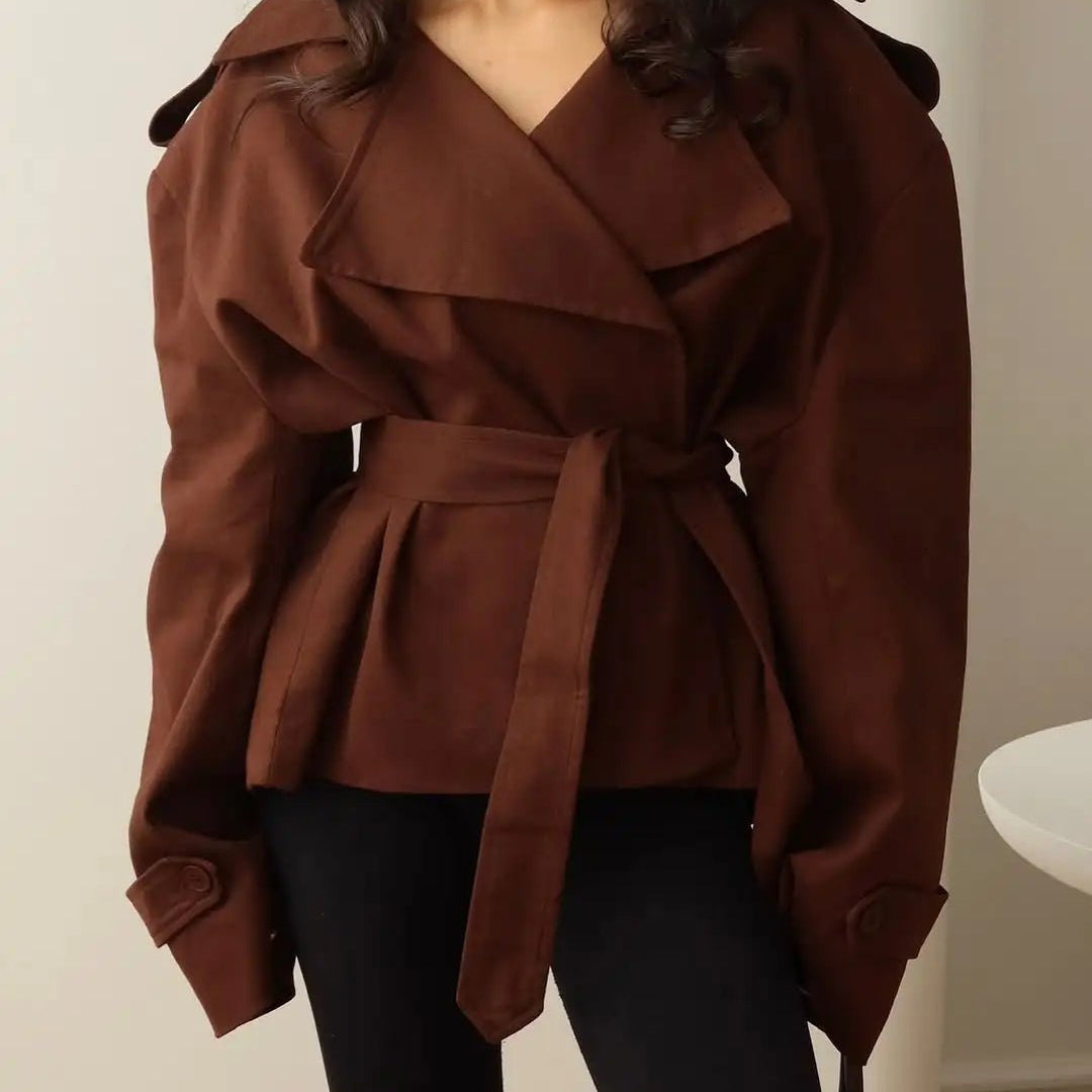 SOERA Molly Belted Cropped Trench Coat - Jackets - 1005009088260377-;fz1773321573478037457 Burgundy XS