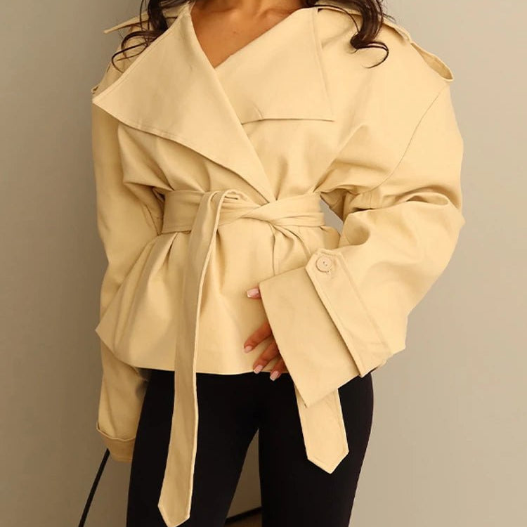 SOERA Molly Belted Cropped Trench Coat - Jackets - Apricot XS