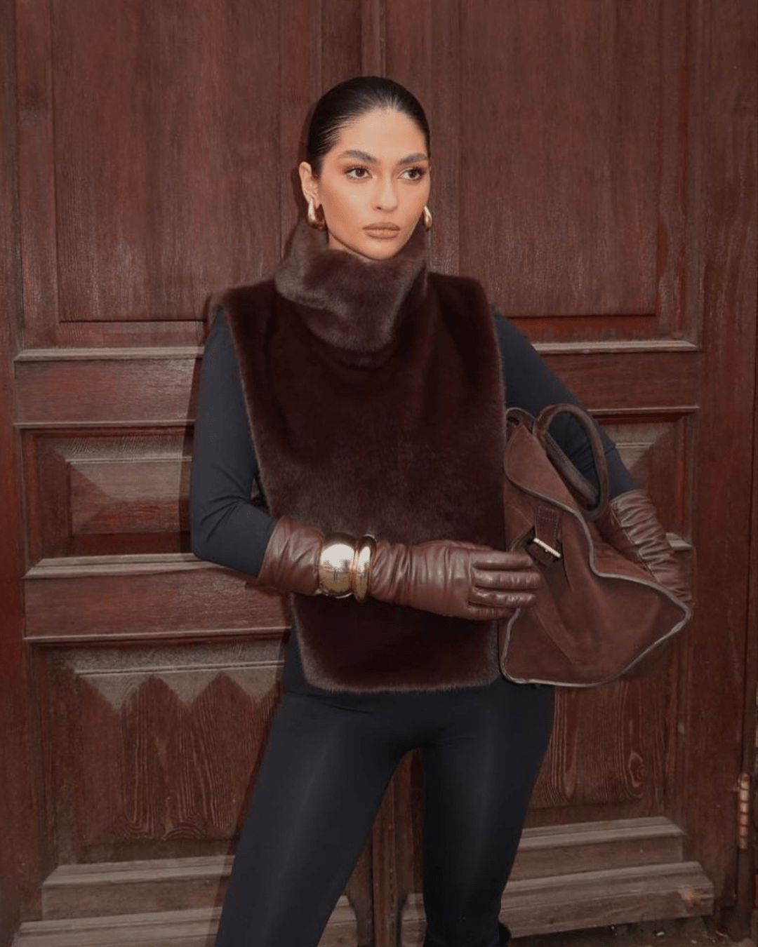 SOERA Rina Faux Fur Turtleneck Vest - Jackets - Dark Brown