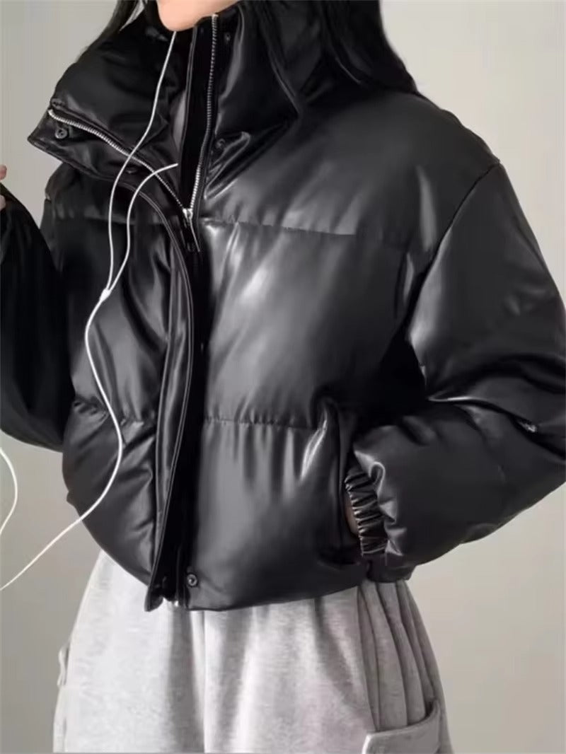 SOERA Samantha Faux Leather Puffer Jacket - Jackets - 3256810074386408-;ip1763625122237290545 Black S