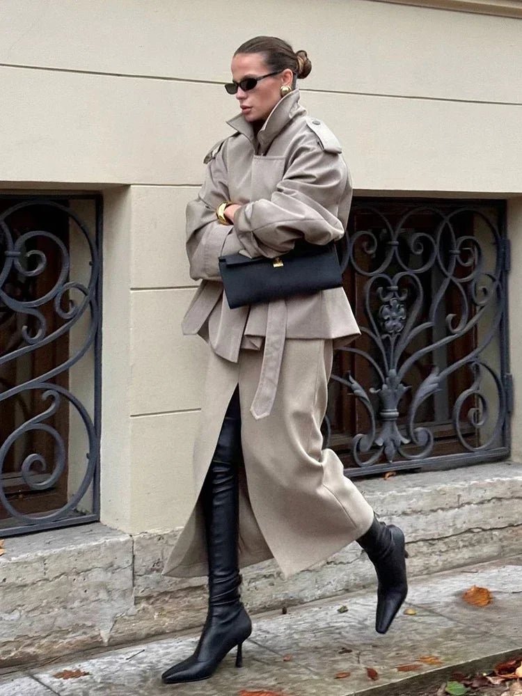 SOERA Sandy Lace Up Short Trench Coat - Jackets - 1005010782864095-;GR1773321573221582403 Beige XL