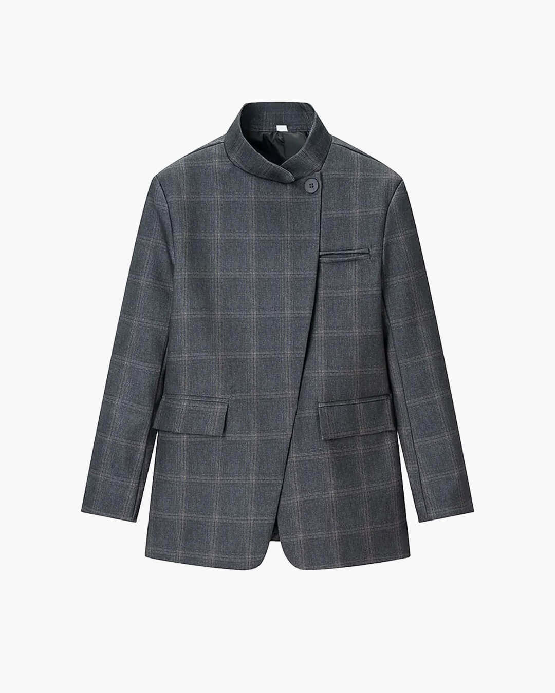SOERA Sofia Plaid Stand Collar Blazer - Jackets - Grey L