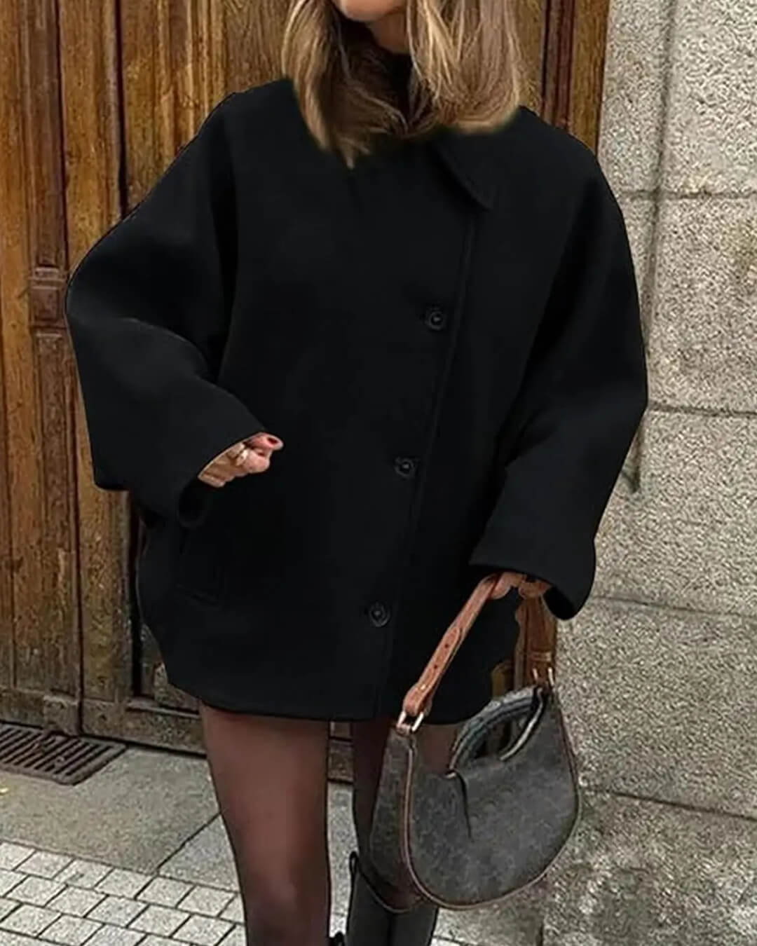 SOERA Yalena Collared Loose Coat - Jackets - SO1765731916181059460 Black S