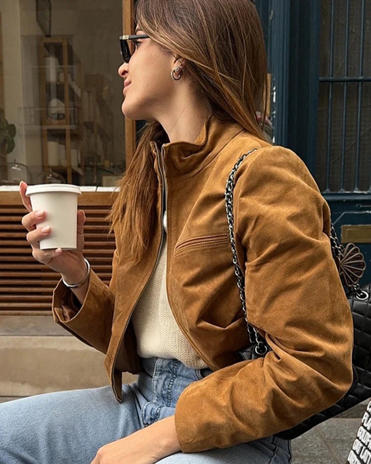 SOERA Yza Suede Cropped Bomber Jacket - Jackets - uM1774004001185189486 Brown S