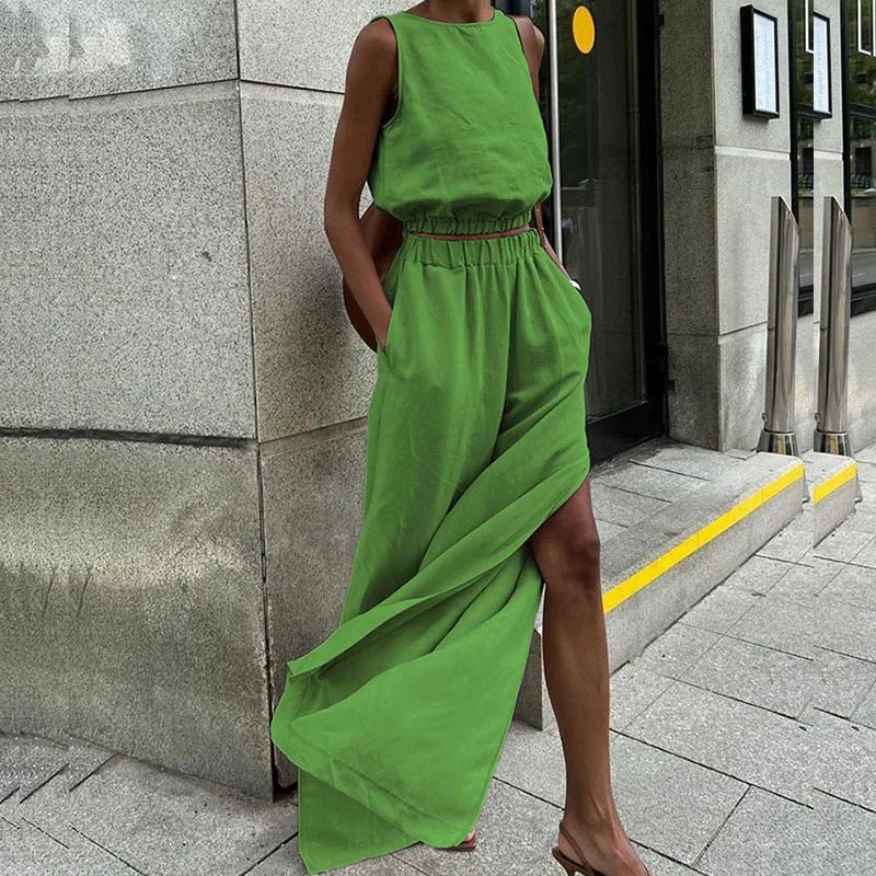 SOERA Hilde Cotton Linen Two - Piece Set - Jumpsuit - Green S