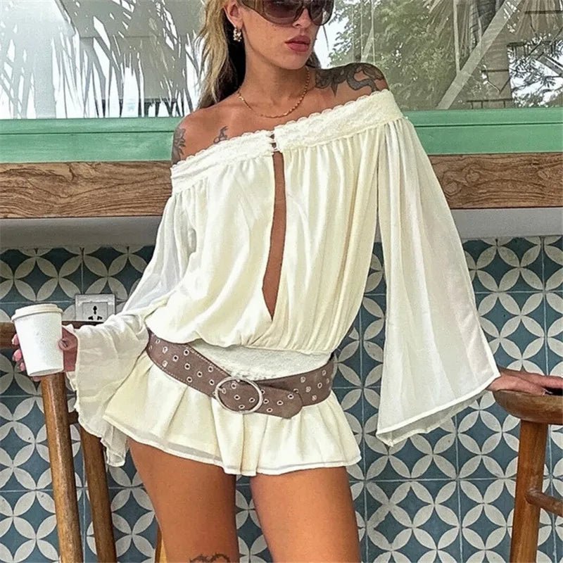 SOERA Melanie Off-Shoulder Chiffon Romper - Jumpsuits & Rompers - SOERA-537987-DEF-OS-69417 White S