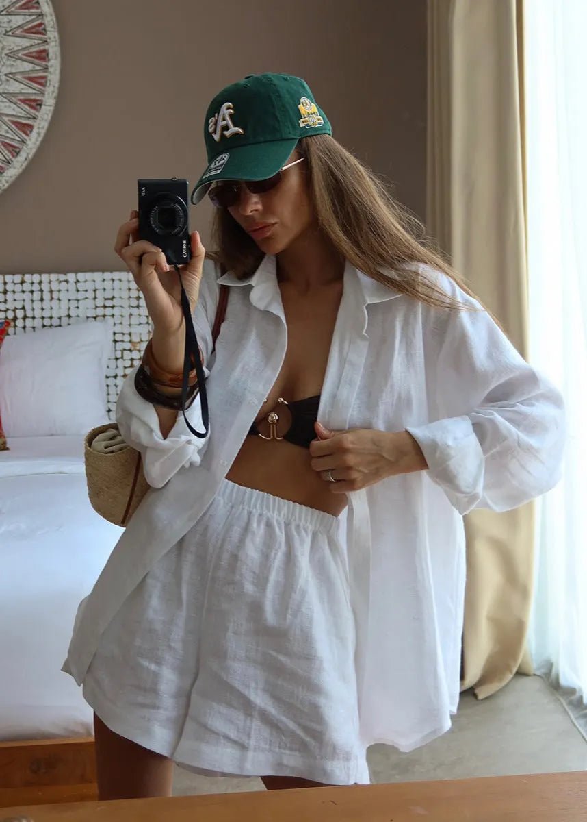 SOERA Camille White Linen Shirt and Shorts Set - Matching Sets - White Set S