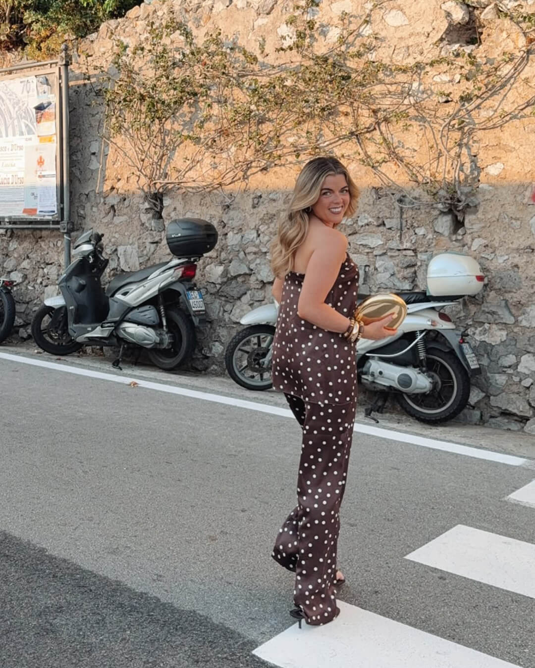 SOERA Claudine Satin Bandeau Pants Suit - Matching Sets - iA1774004001182331962 Brown Polka Dot M