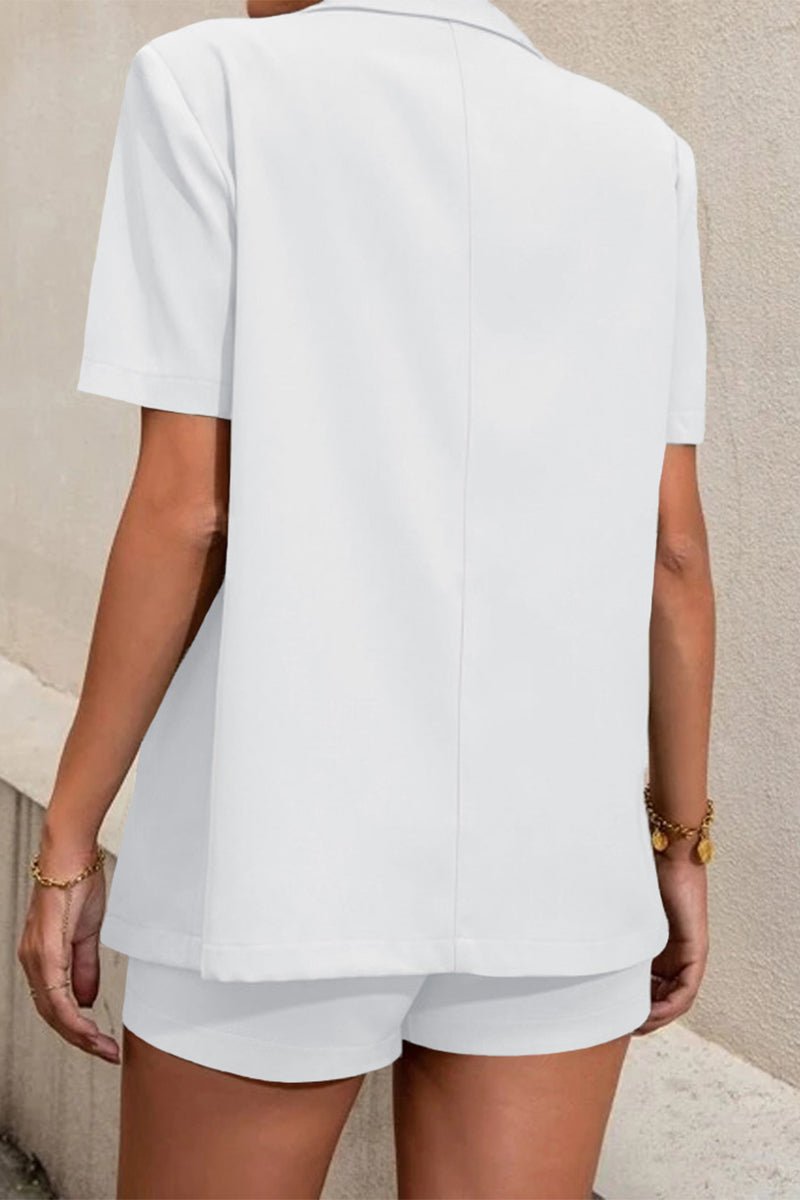 SOERA Elena Two - Piece Collared Short Sleeve Set - Matching Sets - White M