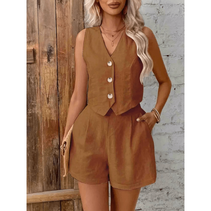 SOERA Lumi Cotton Linen Two Piece Set - Matching Sets - Brown S