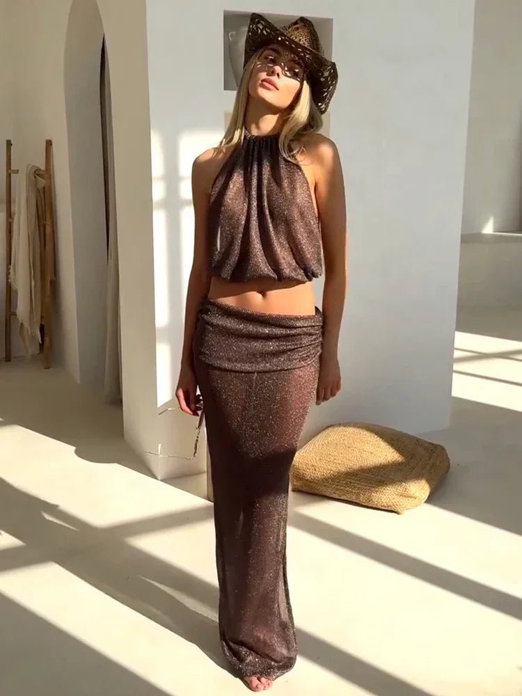 SOERA Sienna Lace-Up Knit Two-Piece Set - Matching Sets - SOERA-169219-DEF-OS-77284 Brown M