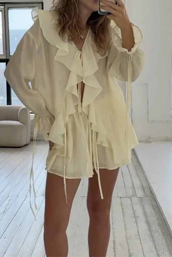SOERA Sienna Ruffled Tie Top Shorts Set - Matching Sets - M