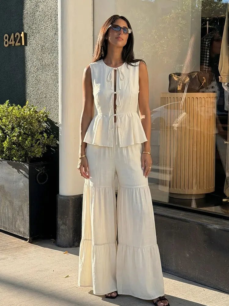 SOERA Vianne Tie Front Vest Trouser Set - Matching Sets - White Suit M