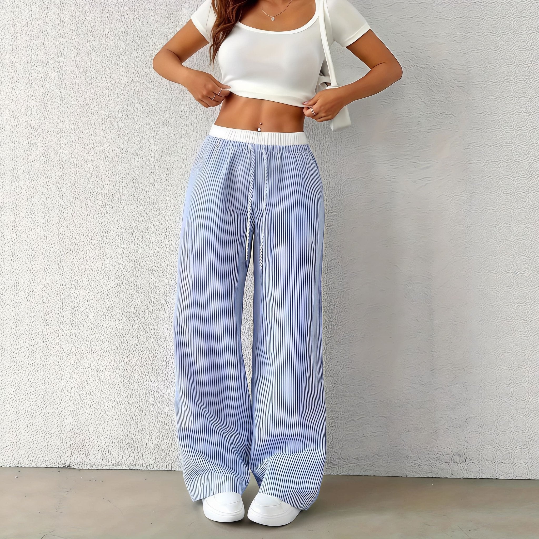 SOERA Beatrice Striped Straight Casual Pants - Pants - Blue M