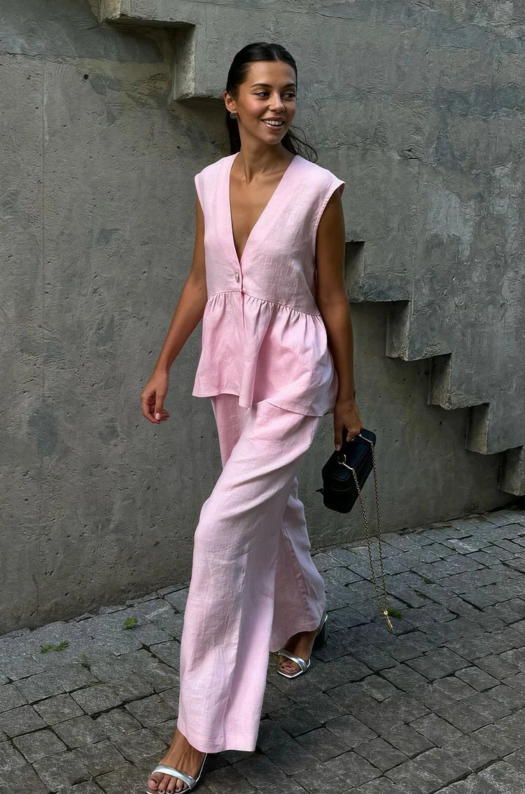 SOERA Sydney Ruffled Vest & Pants Set - Set - 1005008498710435-;pw1776125342950161935 Pink M