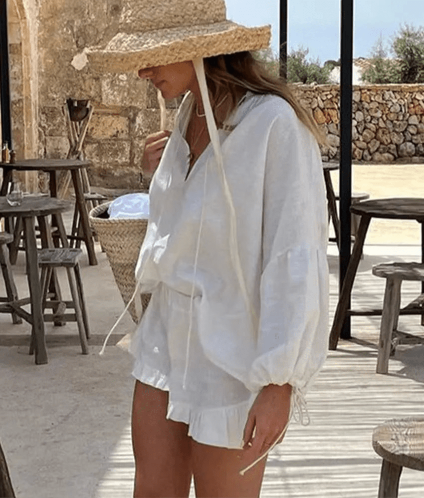 SOERA Luna Long Sleeve Ruffle Shorts Set - Sets - QE1774929987195194112 White M