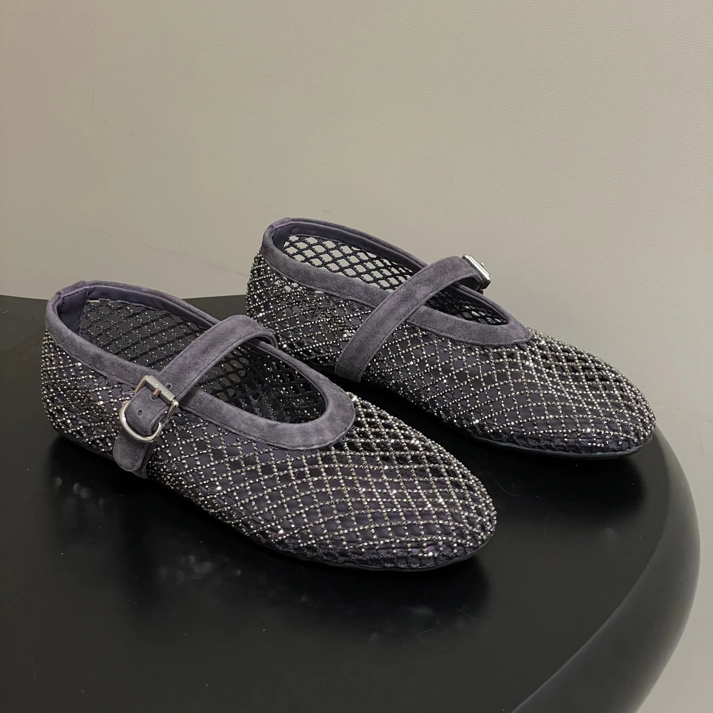 SOERA Jessica Rhinestone Mesh Ballet Flats - Shoes - Gray 34