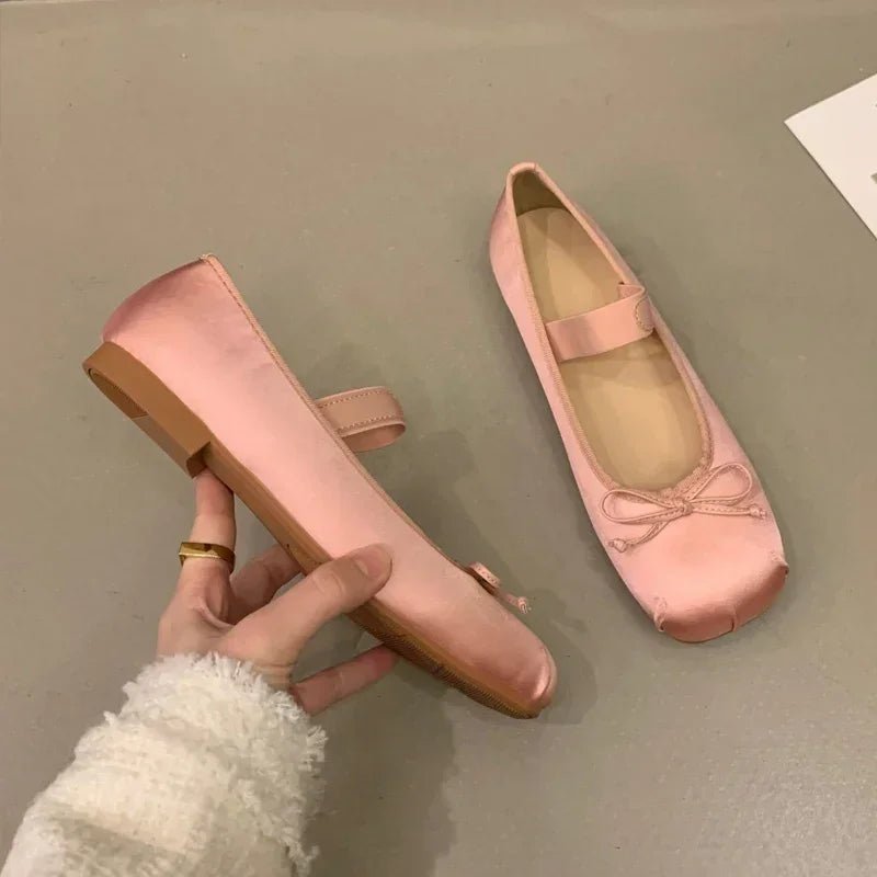 SOERA Pamela Bowtie Satin Ballet Flats - Shoes - 1005006308783003-;Og1772045931428095348 Silver 35