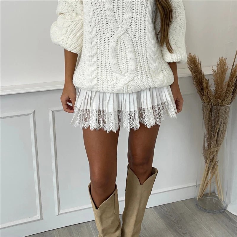 SOERA Jennifer Lace Mini Skirt - Skirts - 1005008264477021-;ng1768905118909421595 White S