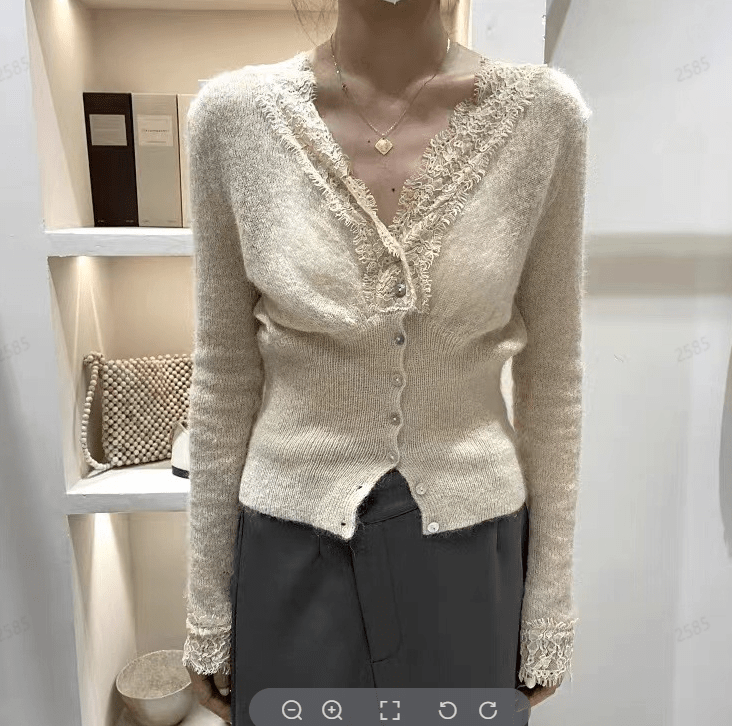 SOERA Aurelie Knitted Lace Cardigan - Sweaters & Cardigans - Beige One Size