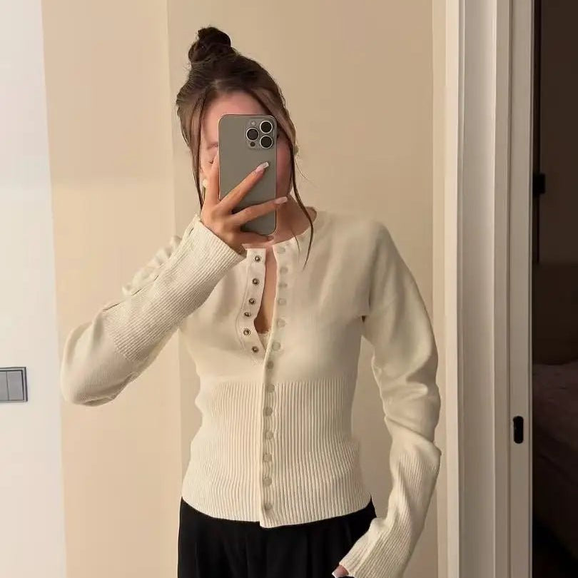 SOERA Catherine Buttoned Slim Cardigan - Sweaters & Cardigans - 1005010516766962-;Nx1774012032137335828 White S