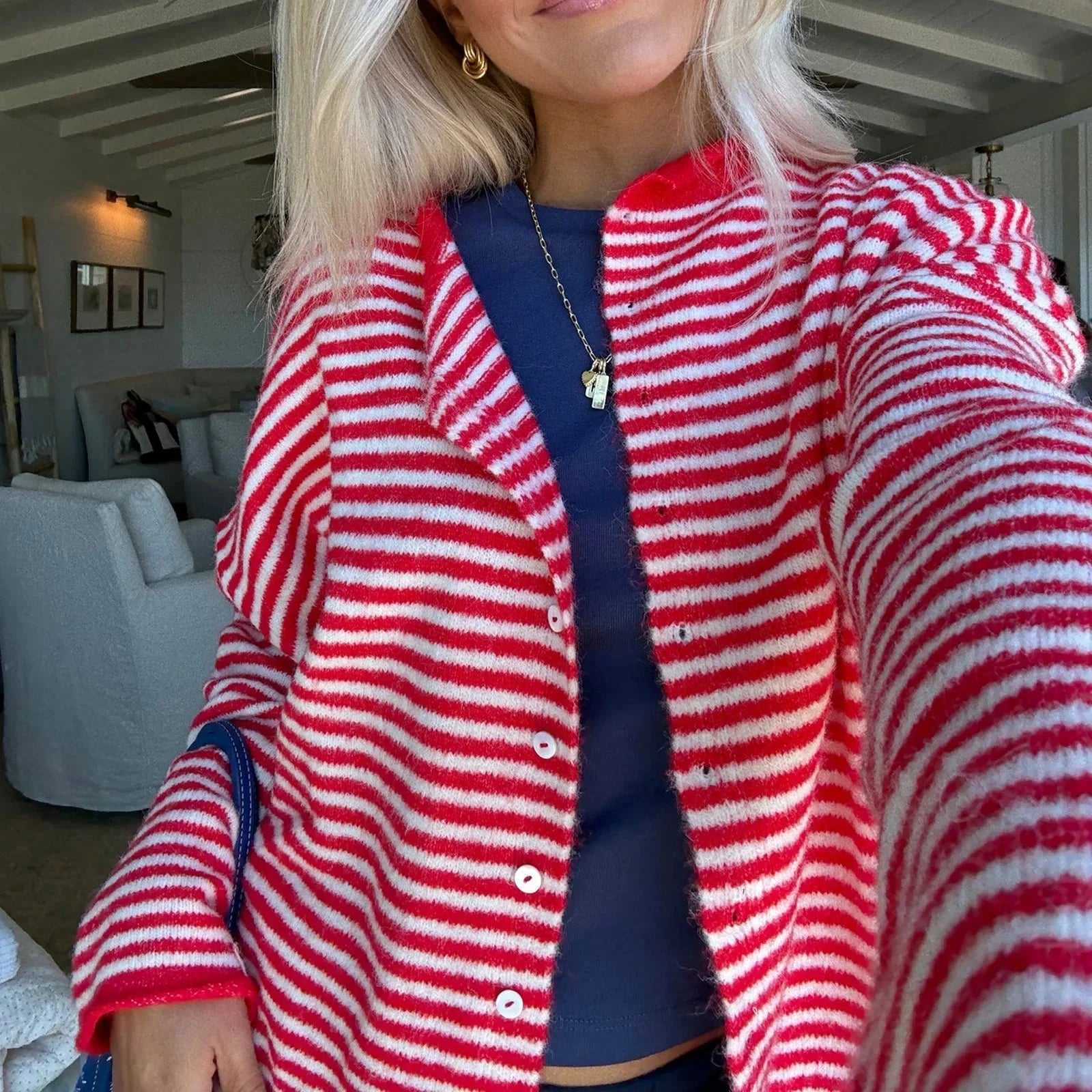 SOERA Sofia Striped Cardigan - Sweaters & Cardigans - Red S