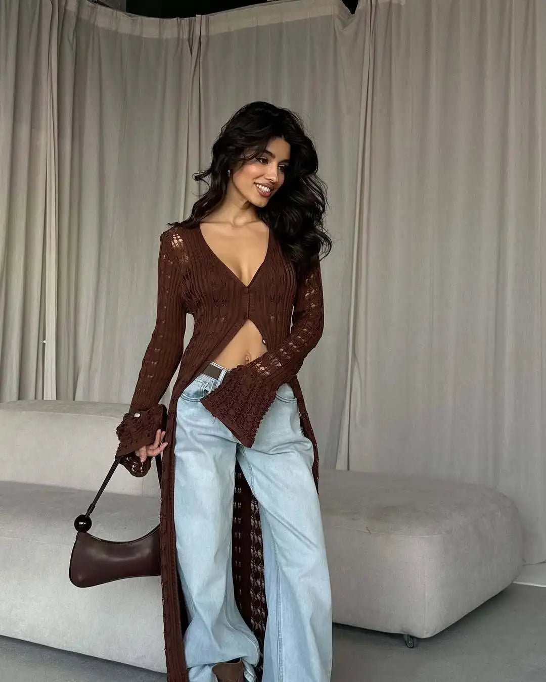 SOERA Whitney Hollow Knitted Cardigan - Sweaters & Cardigans - Brown S