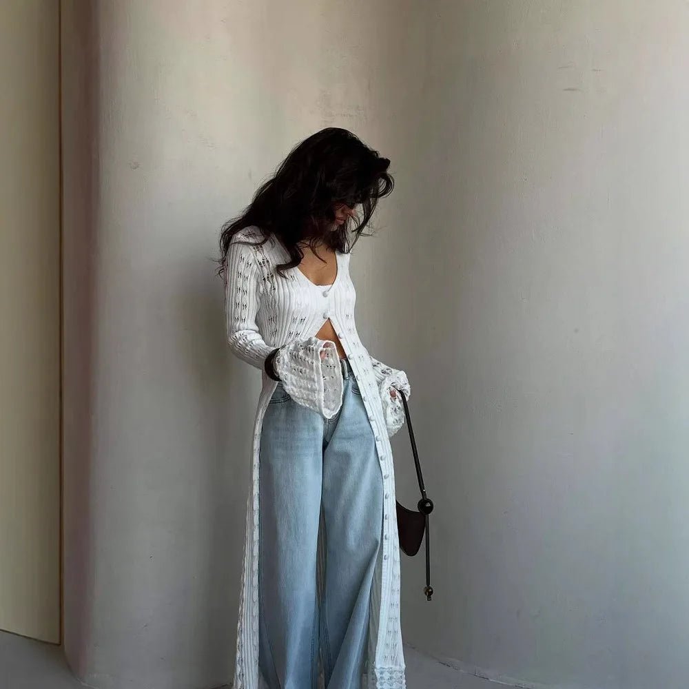 SOERA Whitney Hollow Knitted Cardigan - Sweaters & Cardigans - White S