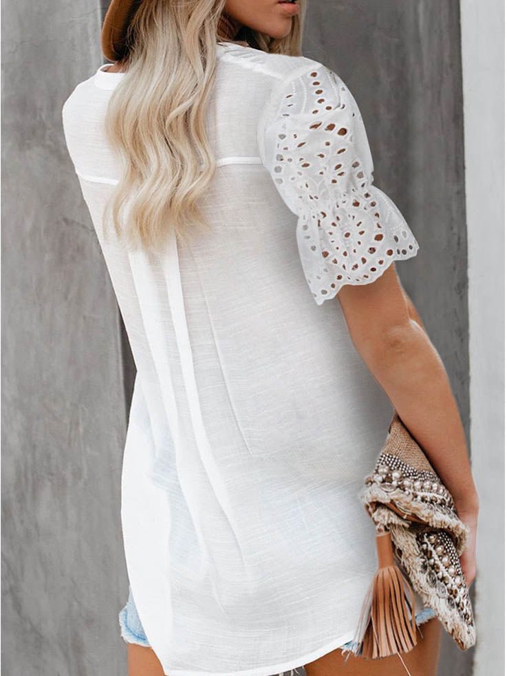 SOERA Beatrice V - Neck Lace Sleeve Top - Top - White M