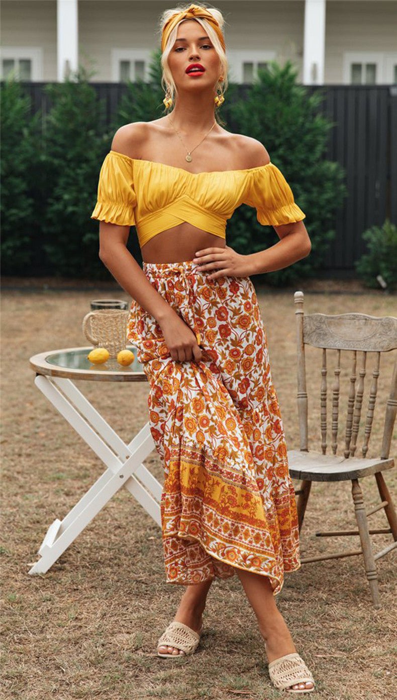 SOERA Celeste Flowing Puff Sleeve Crop Top - Top - Gelb S