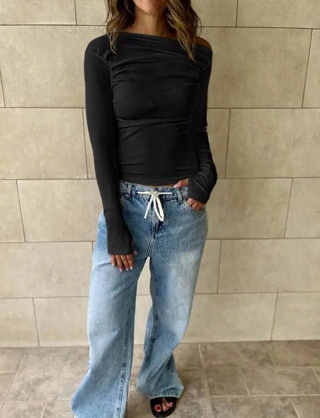 SOERA Cassy Off - Shoulder Long Sleeve Top - Tops - 3256810112066762-;Im1763778892089974750 Black S