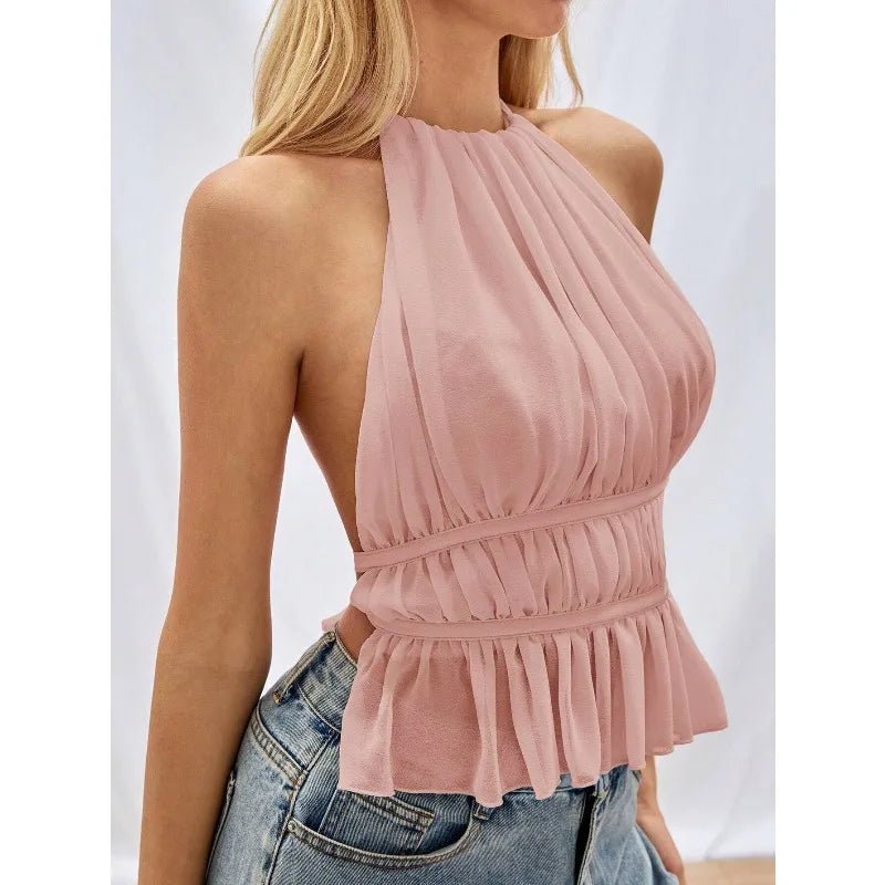 SOERA Ines Ruched Halter Top - Tops - Old Rose S