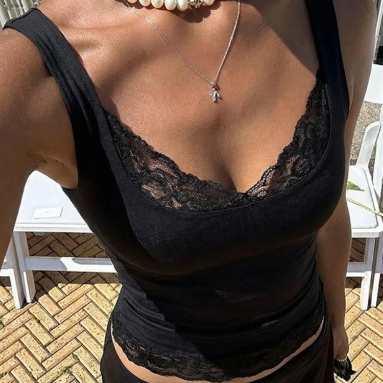 SOERA Jaelyn Lace Trim Tank Top - Tops - 1005010595628459-;GU1771345068339444399 Black S