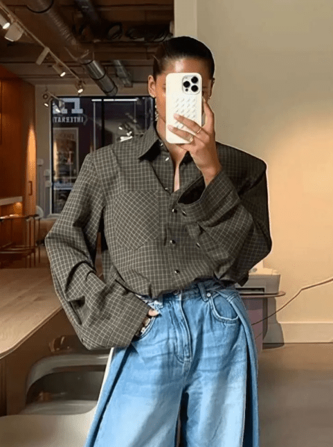 SOERA Monica Green Plaid Long Sleeve Top - Tops - 1005009894639362-;ev1775063642874751869 Green S