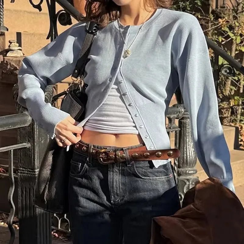 SOERA Shelly Snap Button Knit Cardigan - Tops - 1005008470676796-;eZ1761640573848916780 Beige S