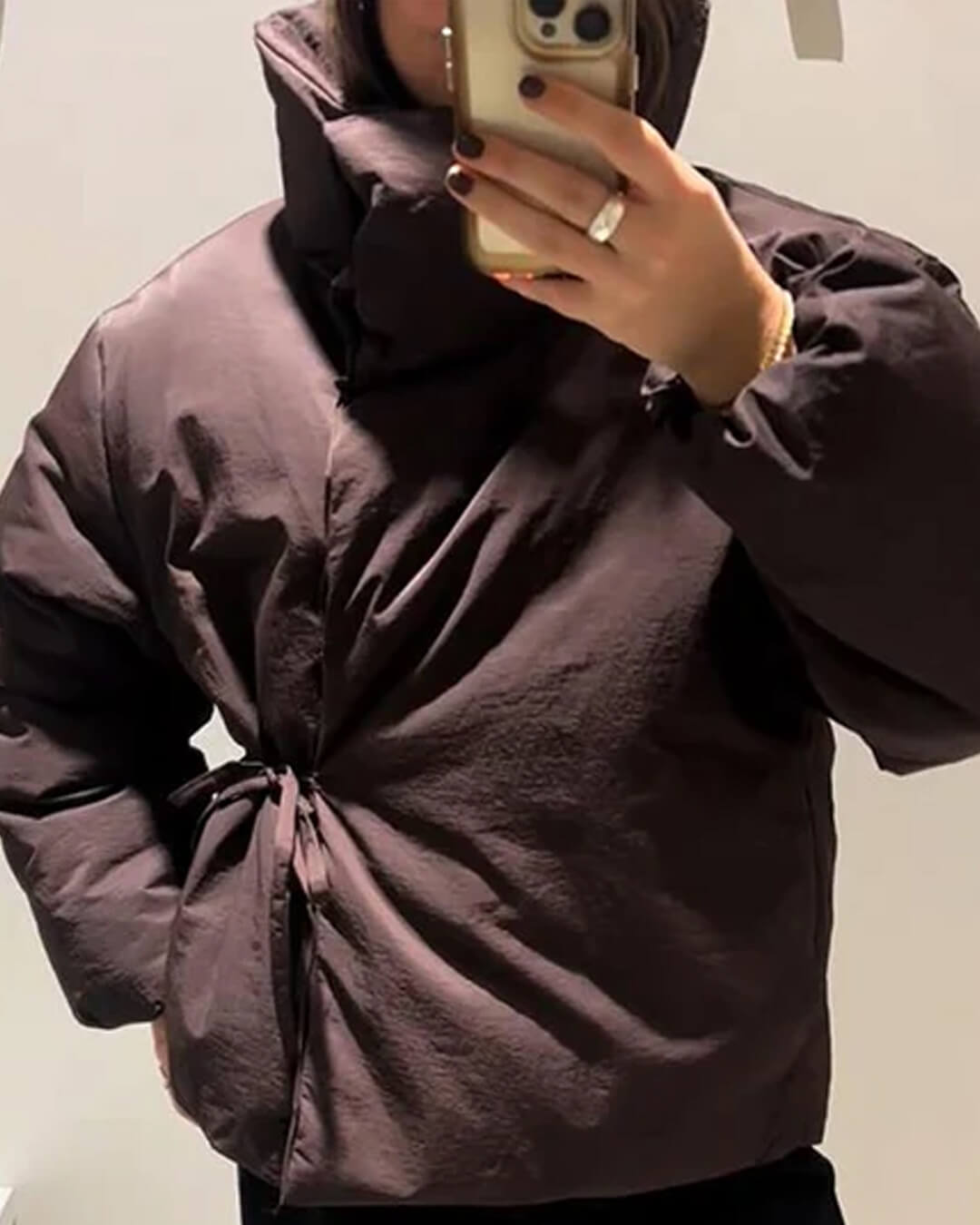 SOERA Suzy High Collar Tie - Up Puffer Jacket - Women's Outerwear - 1005010209484725-;sB1762998398931088203 Brown S