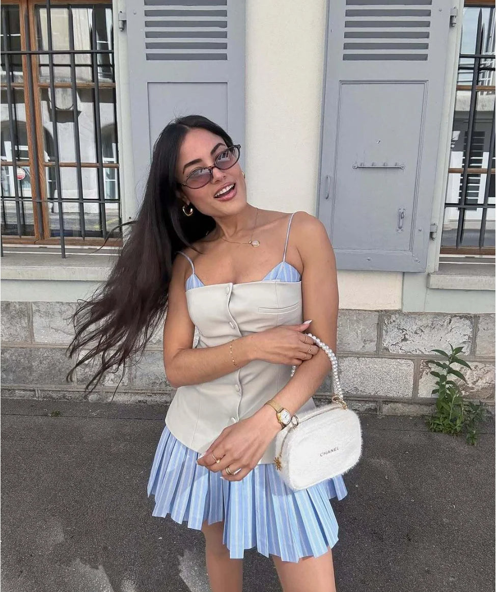 Robe mini corset plissée à rayures Trina