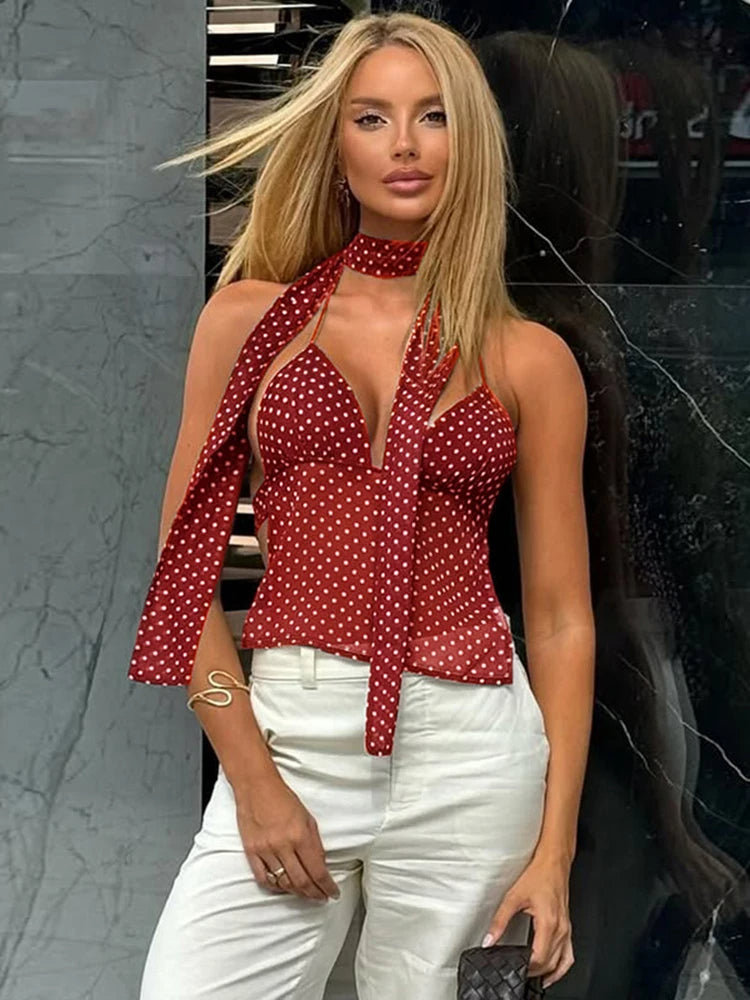 Ruffa top cami dos nu à pois